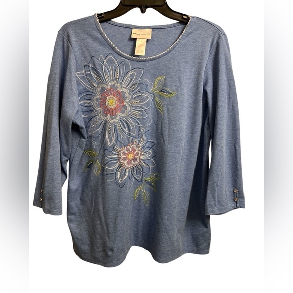 Alfred Dunner Moody Blues Floral Embroidery Top size Medium - Picture 1 of 5